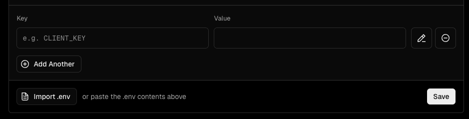 Vercel Environment Variable form